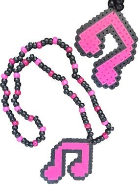 Pink & Black Music Note Perler Pony Bead Necklace